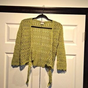 Faded Glory Green Crocheted Wrap Sweater